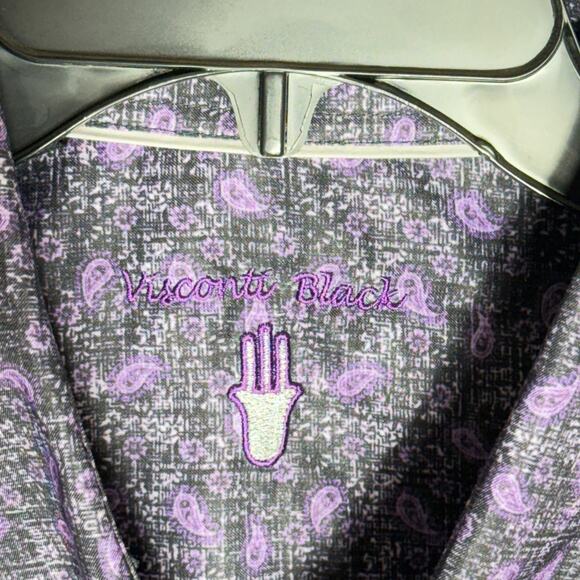 Visconti Black Shirt Mens XL Extra Large Purple Black Long Sleeve Button Up - Picture 5 of 8